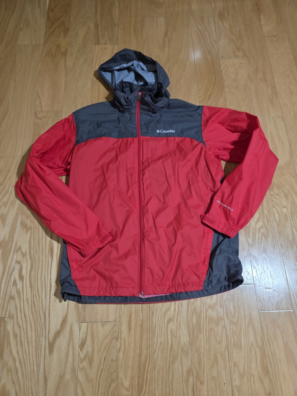 Columbia Windbreaker Full Zip Nylon Jacket With Hood Mens Medium Gray Red